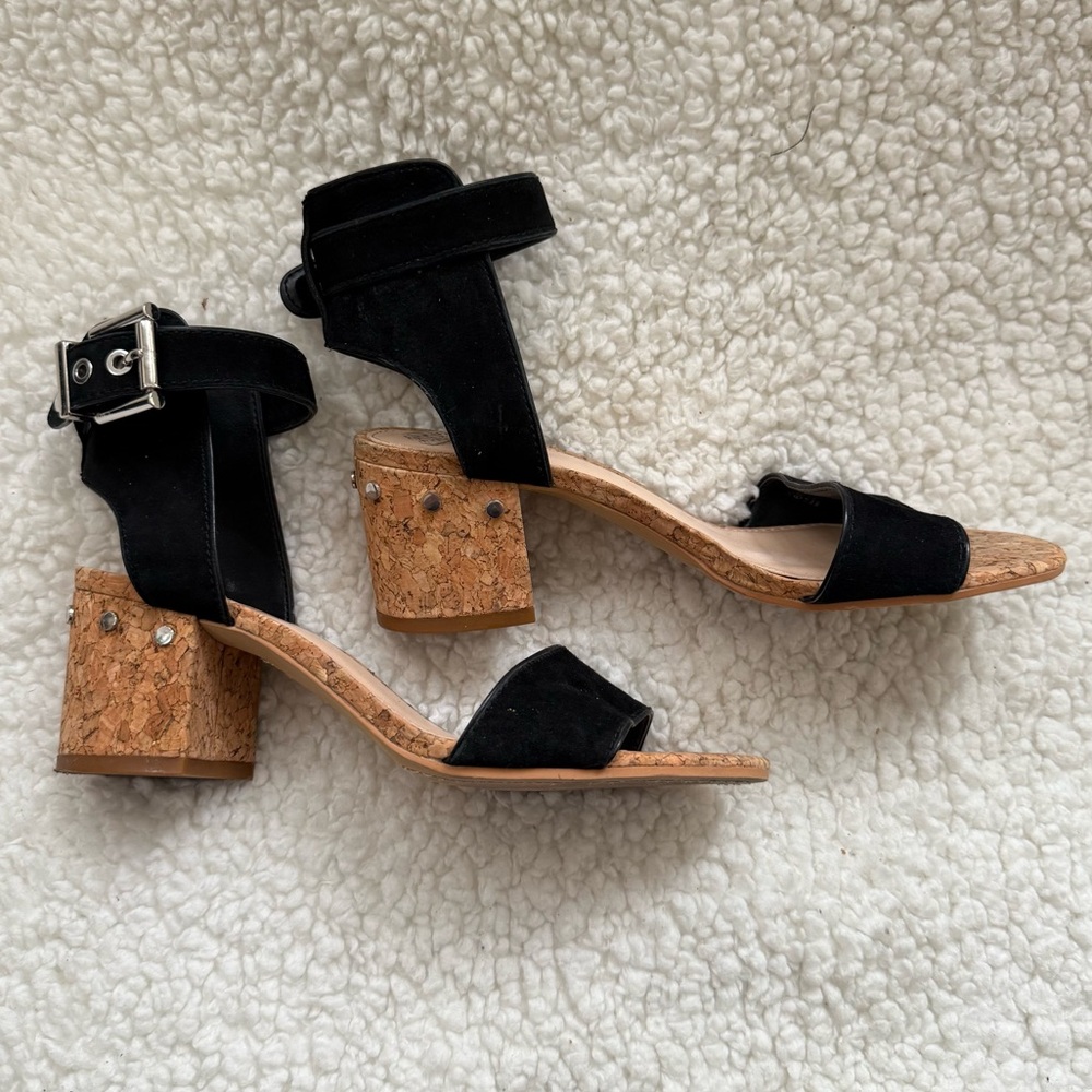 Vince Camuto Baeden Ankle‎ Strap Sandle Womens Size 6 Black Studded Cork  Heel